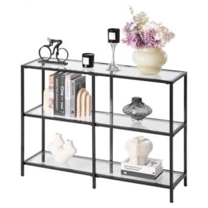 VEVOR 3-poziomowy stolik konsolowy, nowoczesny stolik do przedpokoju (100 x 30 x 72,9 cm) z blatem ze szkła hartowanego, udźwig 30 kg, stolik boczny z zabezpieczeniem przed przewróceniem do salonu, przedpokoju, czarnego