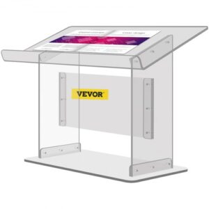 VEVOR Akrylowy stół podium Wymiary (dł. x szer.) 68,58 x 34,8 cm Mównica Wysokość 49,53 cm Nowoczesne akrylowe podium w stylu kościelnym z zestawem śrub Idealne do kościołów, szkół Konferencji prasowych Sal wykładowych Wieczornych przyjęć