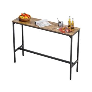 Stół barowy VEVOR, stół bistro, stół pubowy z metalową ramą, wąski i długi stół kuchenny, stół jadalny (1397 x 381 x 991 mm), stół wystawowy na przyjęcia w salonie, pubie, jadalni, kawiarni, brązowy i czarny