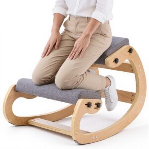 Ergonomiczny fotel klęczący VEVOR z grubymi, zintegrowanymi poduszkami piankowymi i solidną drewnianą ramą, regulowany na wysokość fotel klęczący, zapewniający ulgę szyi i pleców, idealny do domu i biura, szary
