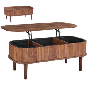 VEVOR Stolik kawowy z regulacją wysokości 1000x480x405-545 mm, stolik do salonu ze schowkiem, rozkładany stolik kawowy w stylu Mid-Century z płyty MDF, stolik z podnoszonym blatem do domu i biura, kolor orzechowy