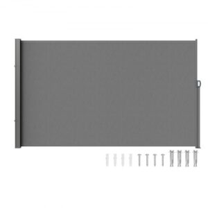 Markiza boczna VEVOR 200 x 300 cm Markiza ścienna boczna Wykonana z tkaniny poliestrowej 180 g/m² z powłoką poliuretanową Markiza z uchwytem z mechanizmem sprężynowym Ekran prywatności na balkony i dziedzińce Szary