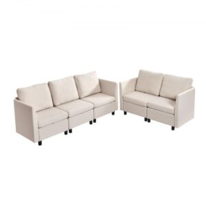 Sofa narożna VEVOR z ukrytym schowkiem, modułowa kanapa z pianką wysokoelastyczną, tapicerowana sofa (5-osobowa) z ramą z litego drewna do salonu i sypialni, beżowa