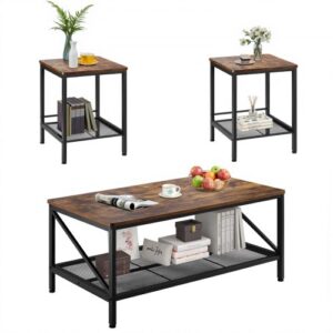 Zestaw stolików kawowych VEVOR do salonu, 3 elementy (długość 105 cm), industrialny stolik kawowy z 2 kwadratowymi stolikami bocznymi (długość 45 cm), zestawy stolików do sofy z metalowymi nogami, stoliki składane do biura, salonu, apartamentu