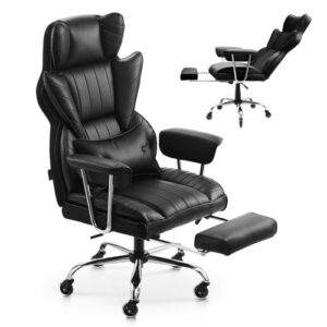 VEVOR Fotel biurowy obrotowy z wysokim oparciem i zdejmowanymi podłokietnikami, ergonomiczny fotel biurowy z poduszką z pianki o wysokiej wytrzymałości do pracy, nauki, gier, czarny