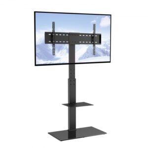 VEVOR Stojak pod telewizor, obrotowy stojak podłogowy do telewizorów (32-85 cali), regulowany na wysokość, przenośny stojak pod telewizor z podstawą ze szkła hartowanego, stojak pod telewizor do sypialni i salonu, czarny