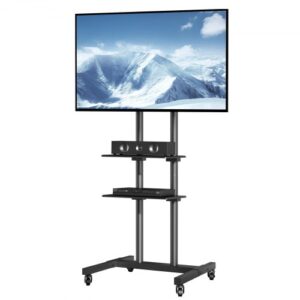 VEVOR Stojak pod telewizor z kółkami, uniwersalny, 1510-1696 mm, regulowana wysokość, 100 x 100 mm, 400 x 600 mm, nośność 59,8 kg, podstawa podłogowa, mobilny wózek, stojak pod telewizor, stabilny uchwyt, stolik pod telewizor
