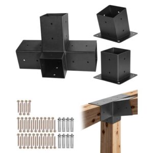 Łącznik słupków VEVOR 3x, wspornik pochylony 4-kierunkowy do słupków 92 x 92 mm, narożnik słupka ze stali węglowej ze wspornikiem i podstawą do montażu na ścianie, wspornik pergoli do pergoli, altan