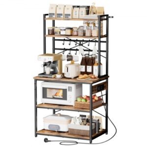 Półka kuchenna VEVOR Baker’s Rack (800 x 400 x 1618 mm) z poprzeczką w kształcie litery X, 12 haczykami w kształcie litery S i zintegrowaną listwą zasilającą, półka do mikrofalówki na naczynia, butelki z przyprawami, półka metalowa