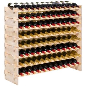 VEVOR Modułowy stojak na wino, 8-poziomowy, na 96 butelek, o łącznej nośności 112 kg, antypoślizgowy, stojak na butelki wina do kuchni, piwniczki na wino, baru, naturalny uchwyt na butelki wina