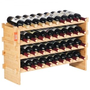VEVOR Stojak na wino, 36 butelek, solidny stojak na butelki, 4-poziomowy regał do przechowywania wykonany z litego drewna bambusowego, wolnostojący stojak na wino, półki antypoślizgowe do kuchni, baru i piwnicy (kolor naturalny)