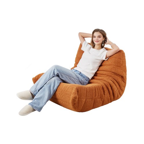 VEVOR Fotel sako w kształcie litery L (99 x 92 x 72 cm) z podłokietnikami i torbą do przechowywania, wypełniony pianką memory 25D z miękkim aksamitnym pokrowcem Teddy, worek sako do sypialni, brązowy
