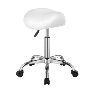 VEVOR Stołek siodłowy, obrotowy, o udźwigu 204 kg, regulowany na wysokość (55-71 cm), ergonomiczny, pogrubiony, skórzany, obrotowy stołek siodłowy do salonu, spa, gabinetu masażu, biały