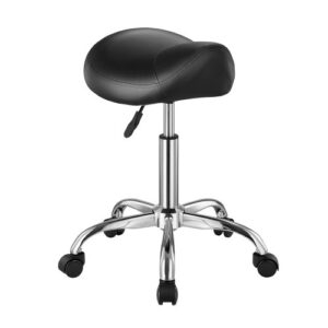 VEVOR Stołek siodłowy, obrotowy, o udźwigu 204 kg, regulowany na wysokość (55-71 cm), ergonomiczny, pogrubiony, skórzany, obrotowy stołek siodłowy do salonu, spa, gabinetu masażu, czarny