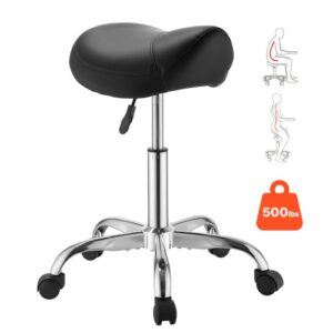 VEVOR Stołek siodłowy 226,8 kg, regulowany na wysokość, ergonomiczne siedzisko ze skóry PU, obrotowy 360°, idealny do salonów, spa, barów, domów, gabinetów lekarskich i gabinetów masażu, czarny