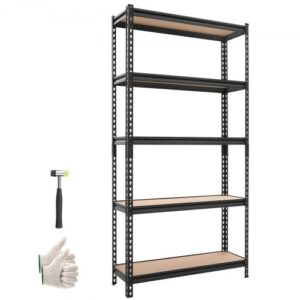 Regał magazynowy VEVOR o dużej wytrzymałości, 923 x 309 x 1813 mm, nośność 1360,8 kg, ze stalową ramą, 5 regulowanych półek MDF, modułowy regał jako stół warsztatowy, elastyczny metalowy regał do piwnicy, garażu, warsztatu