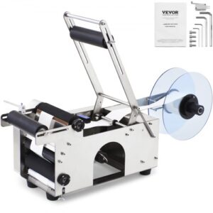VEVOR MT-50 Półautomatyczna Maszyna do Etykietowania Butelek Okrągłych, Moc Silnika 220 V 120 W Prędkość 50 Sztuk/min Regulowana Etykieta do Butelek 50 Sztuk/min Aplikator Etykiet do Butelek 12-90 mm