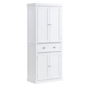 Szafka kuchenna VEVOR 183 cm, szafki gospodarcze z drzwiami, szufladą i 3 regulowanymi półkami, bufet z żywnością do kuchni, salonu, jadalni, pralni, biała