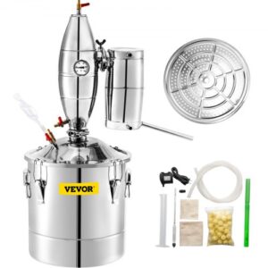 VEVOR Kocioł na Wino ze Stali Nierdzewnej Destylator do Alkoholu 13,2 Galonów Alkoholu Wciąż 50l Zestaw do Destylacji Whisky Moonshine Still z Termometrem i Zbiornikiem Fermentacyjnym do Destylacji