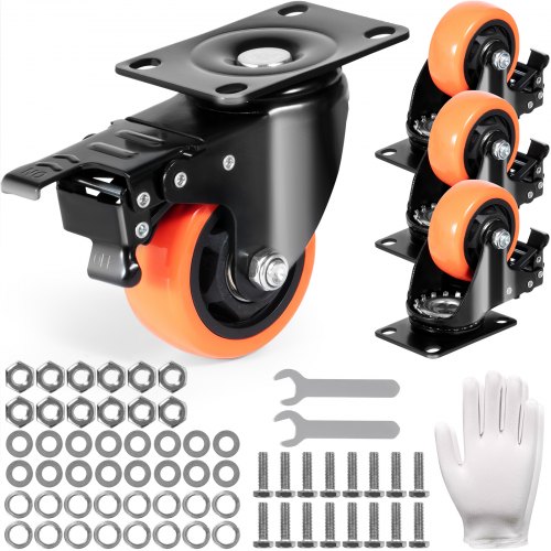 Zestaw 4 obrotowych kółek meblowych VEVOR, PVC φ76,2 mm, udźwig 454 kg, kółka transportowe z hamulcami A/B, kółka skrzyniowe, obrotowe o 360°, kółka o dużej wytrzymałości do domów, biur, studiów, fabryk