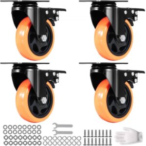 Zestaw 4 obrotowych kółek meblowych VEVOR z PVC φ101,6 mm, udźwig 635 kg, kółka transportowe z hamulcami A/B, kółka skrzyniowe, obrotowe o 360°, kółka o dużej wytrzymałości do domów, biur, studiów, fabryk