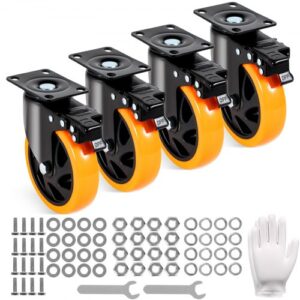 Zestaw 4 obrotowych kółek meblowych VEVOR, PVC, φ127 mm, udźwig 816 kg, kółka transportowe z hamulcami A/B, kółka skrzyniowe, obrotowe o 360°, kółka o dużej wytrzymałości do domów, biur, studiów, fabryk