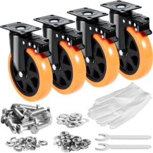 Zestaw 4 obrotowych kółek meblowych VEVOR PVC φ152,4 mm, udźwig 1,270 kg, kółka transportowe z hamulcami A/B, kółka skrzyniowe, obrotowe o 360°, kółka o dużej wytrzymałości do domów, biur, studiów, fabryk