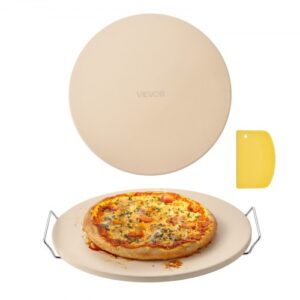 Kamień do pieczenia pizzy VEVOR 406 x 406 mm, okrągły kordierytowy kamień do pizzy, bardzo duża płyta kamienna ze skrobakiem i stojakiem, grubość 17 mm, odporny na ciepło, do piekarników kuchennych, pieczenia chleba, pizzy i grillowania