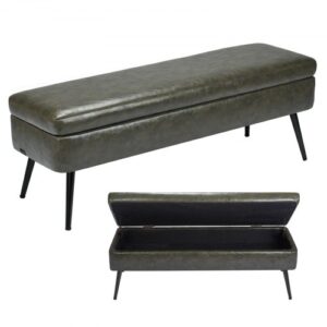 Ławka otomana VEVOR (400 x 1200 x 450 mm) wykonana ze skóry ekologicznej z metalowymi nogami i miejscem do przechowywania, tapicerowana ławka na buty o nośności 300 kg, nowoczesna ława łóżkowa, sypialniana, do salonu i jadalni, zielona