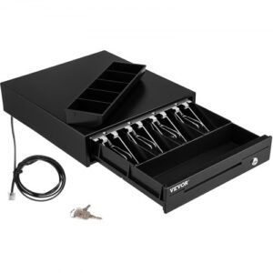 Vevor Szuflada Kasowa, 13″ 12 V, Do Systemu Pos Z Tacą Na 4 Banknoty Na 5 Monet, Wyjmowaną Przegródką Na Monety I 2 Kluczami W Zestawie, Kabel RJ11/RJ12 Do Supermarketu, Baru, Kawiarni, Restauracji