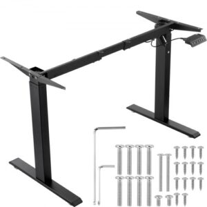 Stelaż biurka VEVOR, regulowana wysokość 70-117 cm i długość 95-158 cm, elektryczna rama biurka komputerowego, ergonomiczna podstawa do samodzielnego montażu stanowiska pracy w domu i biurze (tylko czarna rama)