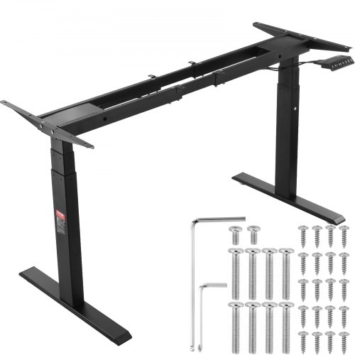 VEVOR Podwójna rama biurka z silnikiem elektrycznym, regulowana wysokość 65-129 cm i długość 110-178 cm, ergonomiczna podstawa stanowiska pracy, 3 pozycje (tylko czarna rama)