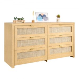 Komoda rattanowa VEVOR z 6 szufladami i metalowymi uchwytami, nowoczesna szafka rattanowa do sypialni, salonu i przedpokoju (144,5 x 45 x 79,5 cm)