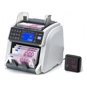 Liczarka banknotów VEVOR z systemem wykrywania fałszerstw UV/MG/IR/DD/DBL/HLF/CHN, wyświetlaczem LED, liczarką wartości, obsługuje wiele walut i banknoty mieszane, maks. 1500 banknotów/min.