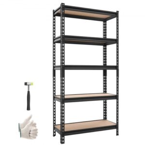 Regał magazynowy VEVOR o dużej wytrzymałości, 5 półek, 759 x 309 x 1520 mm, nośność 907,2 kg, rama stalowa, modułowa i regulowana konstrukcja do majsterkowania, funkcja stołu warsztatowego, elastyczny regał wtykowy do magazynu, garażu, warsztatu