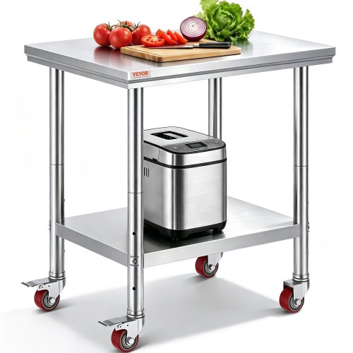 VEVOR  Stół roboczy 760 x 600 x 80 mm stół cateringowy ze stali nierdzewnej nośność 28 kg, stół do przygotowywania posiłków z najazdem Komercyjny stół roboczy do baru kuchennego 4 regulowane nóżki