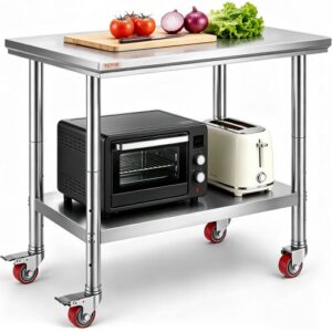 VEVOR Stół roboczy Stół cateringowy ze stali nierdzewnej o wymiarach 900 x 600 x 800 mm Stół do przygotowywania żywności z najazdem Komercyjny stół roboczy do kuchni Bar 4 regulowane nóżki