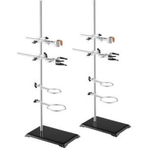 VEVOR Podpórka do statywu laboratoryjnego, 2 zestawy podstawek do retort laboratoryjnych, stalowy statyw laboratoryjny z prętem 60 cm i żeliwną podstawą 210,82 x 135 mm, w tym zaciski do kolb, zaciski do biuret i zaciski krzyżowe