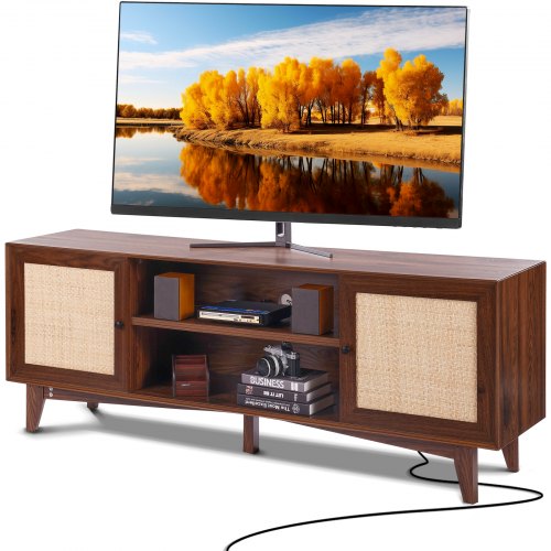 VEVOR Rattanowa szafka pod TV 191cm pod TV Boho Szafka pod TV Szafka pod TV Orzech