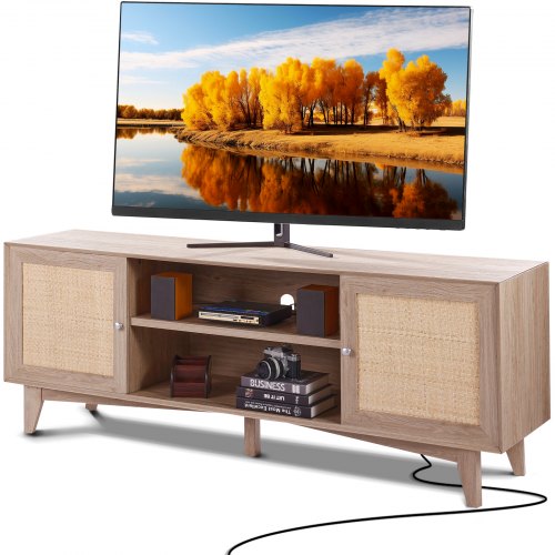 VEVOR Rattanowa szafka pod TV 191cm pod TV Boho Szafka pod TV Szafka pod TV Dąb