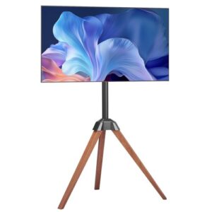 Stojak pod telewizor VEVOR ze statywem do telewizorów płaskich i zakrzywionych o przekątnej 1016–1651 mm i wadze do 45 kg, obrót w lewo i prawo o 18°, przenośny stojak pod telewizor z drewnianymi nogami do sypialni, salonu, studia