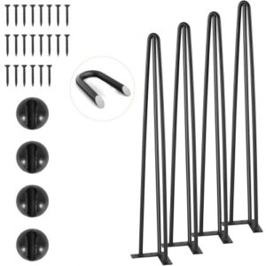 VEVOR Zestaw 4 nóg stołowych typu hairpin, wysokość 710 mm, płyta montażowa 110 x 110 mm, matowa, czarna, malowana proszkowo stopka stołu ze stali węglowej z gumową podkładką, nośność 408 kg