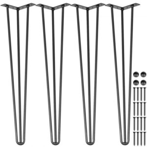 VEVOR Noga stołu w kształcie szpilki 30 cali 76,2 cm, Nogi stołu metalowe czarne 4 sztuki, Noga stołu w kształcie szpilki ze stali węglowej z 4 gumowymi stopkami podłogowymi, Nogi stołu w kształcie szpilki 3 słupki, Regulowane wymienne nóżki meblowe DIY