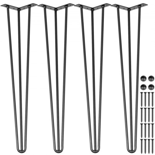 VEVOR Noga stołu w kształcie szpilki 30 cali 76,2 cm, Nogi stołu metalowe czarne 4 sztuki, Noga stołu w kształcie szpilki ze stali węglowej z 4 gumowymi stopkami podłogowymi, Nogi stołu w kształcie szpilki 3 słupki, Regulowane wymienne nóżki meblowe DIY
