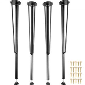 Nogi do stołu VEVOR z metalowymi spinkami, nogi do biurka 28″, zestaw 4 szt., wytrzymałe nogi do ławki, nogi do mebli z 3 drążkami, nogi do stolika kawowego z kutego żelaza, nogi do mebli do stołów jadalnych, z gumowymi ochraniaczami podłogi