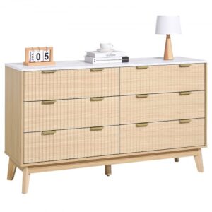 Komoda VEVOR z 6 żłobionymi szufladami i zabezpieczeniem przed przechyleniem i przesuwaniem, minimalistyczna, nowoczesna szafka z szufladami (399 x 1372 x 813 mm) Organizer do salonu, sypialni i przedpokoju (jasne drewno)