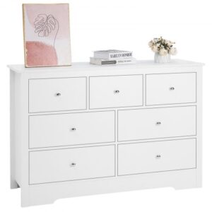 Komoda VEVOR z 7 szufladami i zabezpieczeniem przed przewróceniem, minimalistyczna, nowoczesna szafka z szufladami (400 x 1199 x 813 mm) Komoda z organizerem do salonu, sypialni, przedpokoju i korytarza (biała)