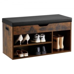 Ławka na buty VEVOR (805 x 305 x 445 mm), ławka do przedpokoju z podnoszonym schowkiem i poduszką, półka na buty z 3 przegrodami (nośność 136 kg), do przedpokoju, salonu, czarna