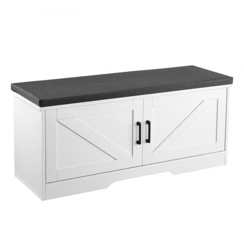 Ławka z półką na buty VEVOR (1000 x 355 x 460 mm), ławka do przedpokoju z wyściełanym siedziskiem i 2 drzwiami stodołowymi, półka na buty (nośność 136 kg), do korytarza, salonu, sypialni, czarno-biała
