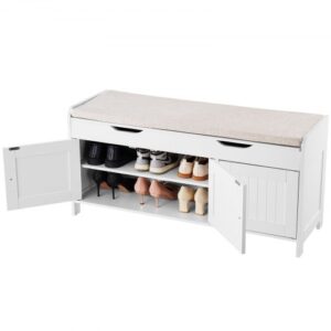 Ławka z półką na buty VEVOR (1050 x 350 x 503 mm), ławka do przedpokoju z podnoszonym schowkiem, siedziskiem i 3 przegrodami, półka na buty (nośność 113,4 kg), do przedpokoju, salonu, sypialni, czarna